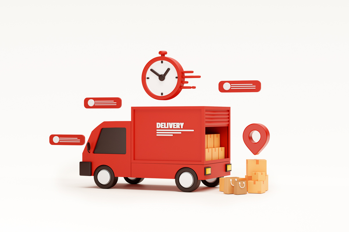 Red delivery car deliver express Shipping fast delivery truc